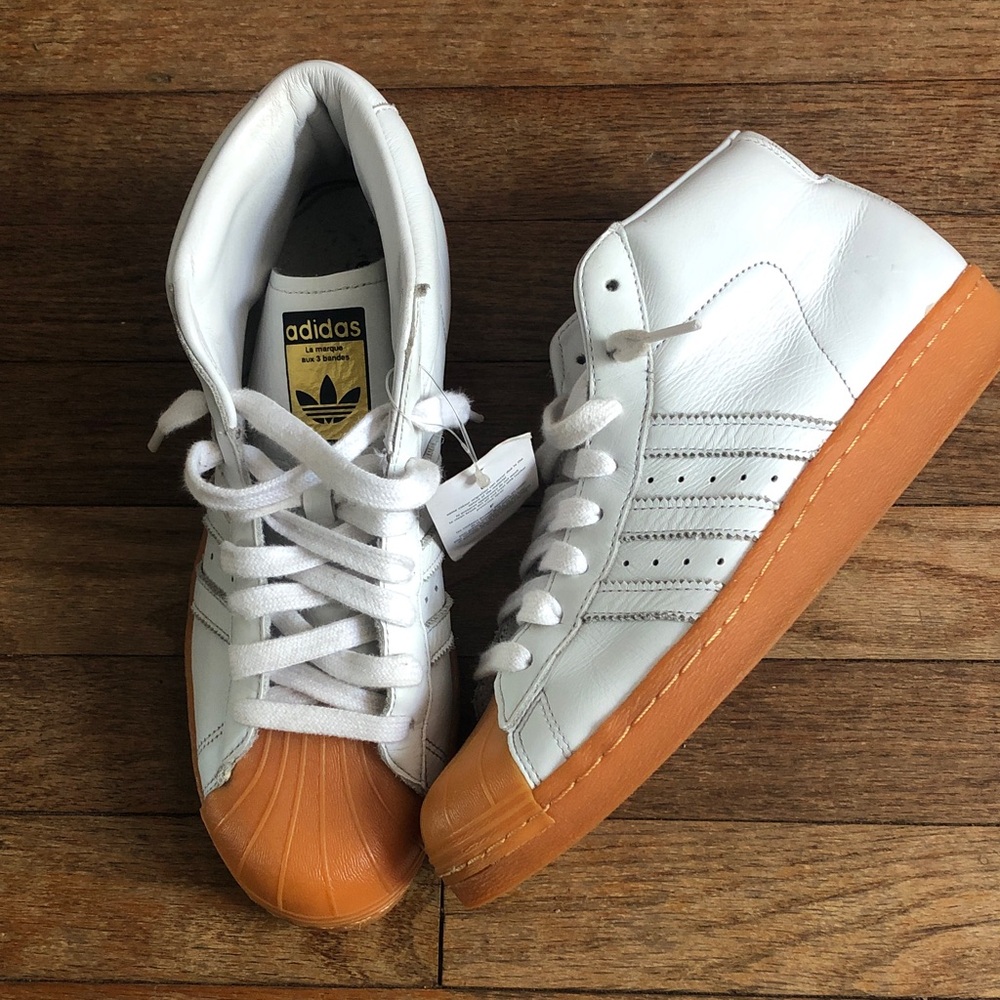 Adidas White and Orange High-Tops